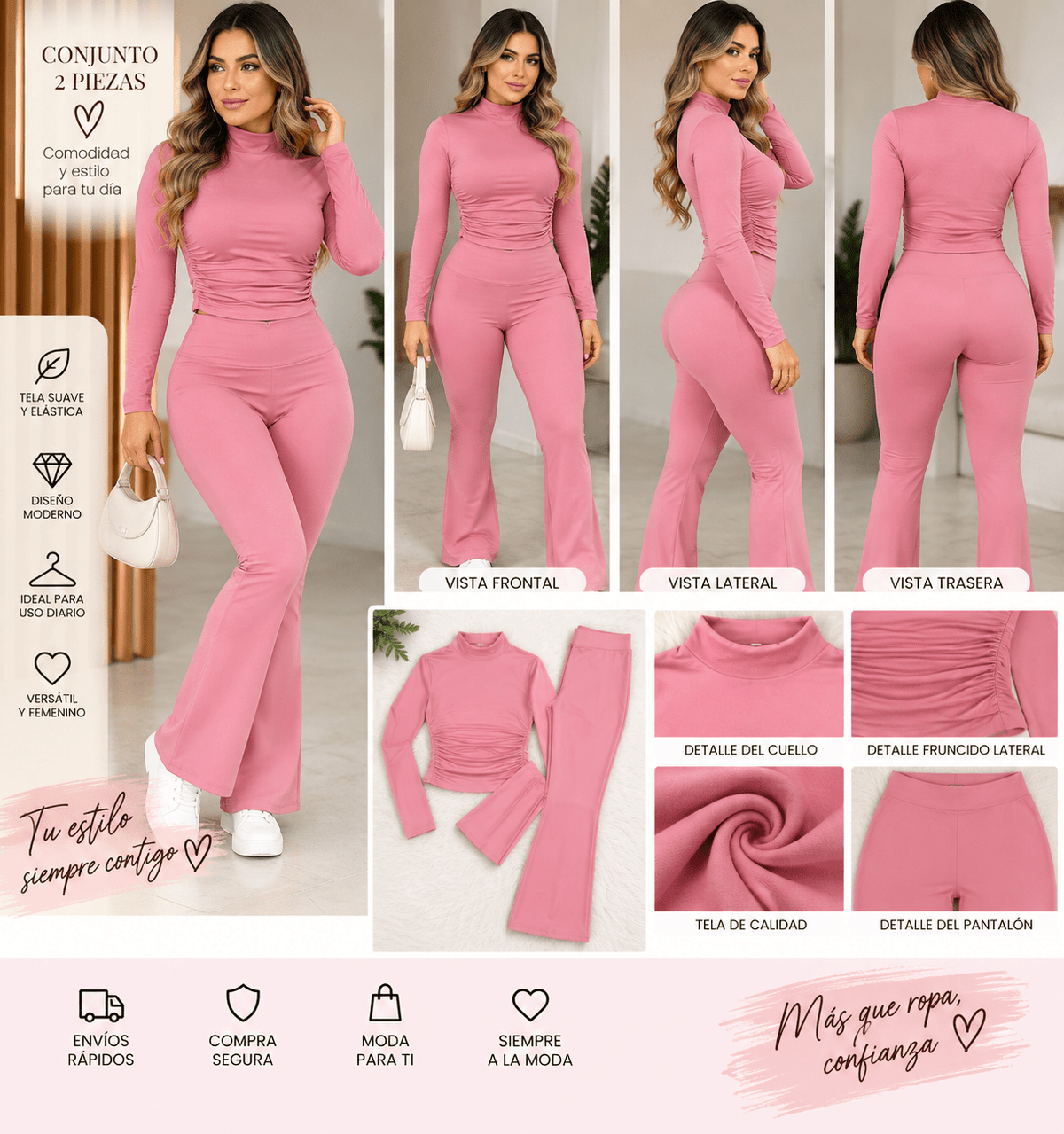 Conjunto de top con cuello simulado y fruncido y leggings acampanado - ZaiNili SHOP