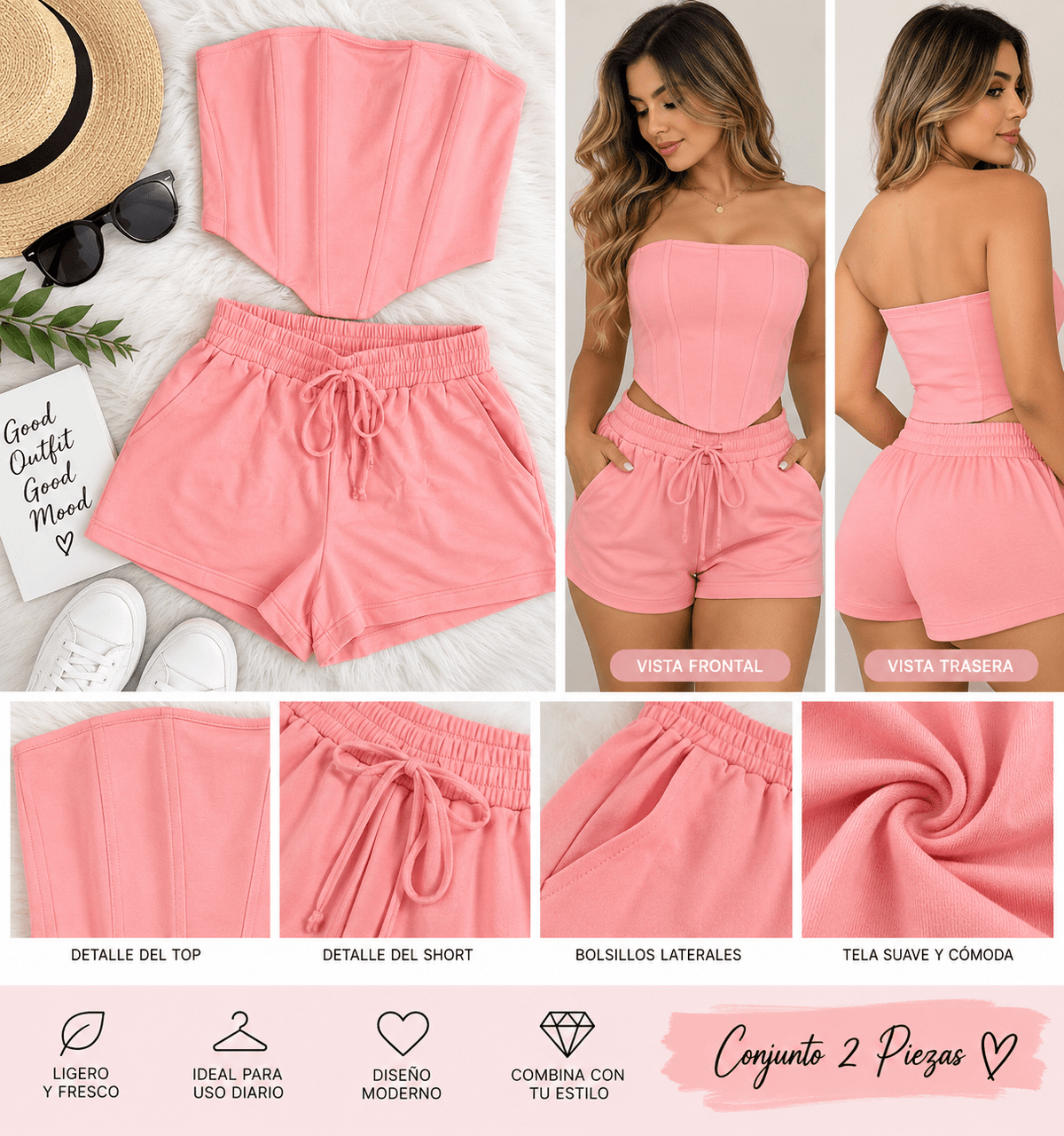 conjunto de top estilo corsé con corpiño y pantalones cortos - ZaiNili SHOP