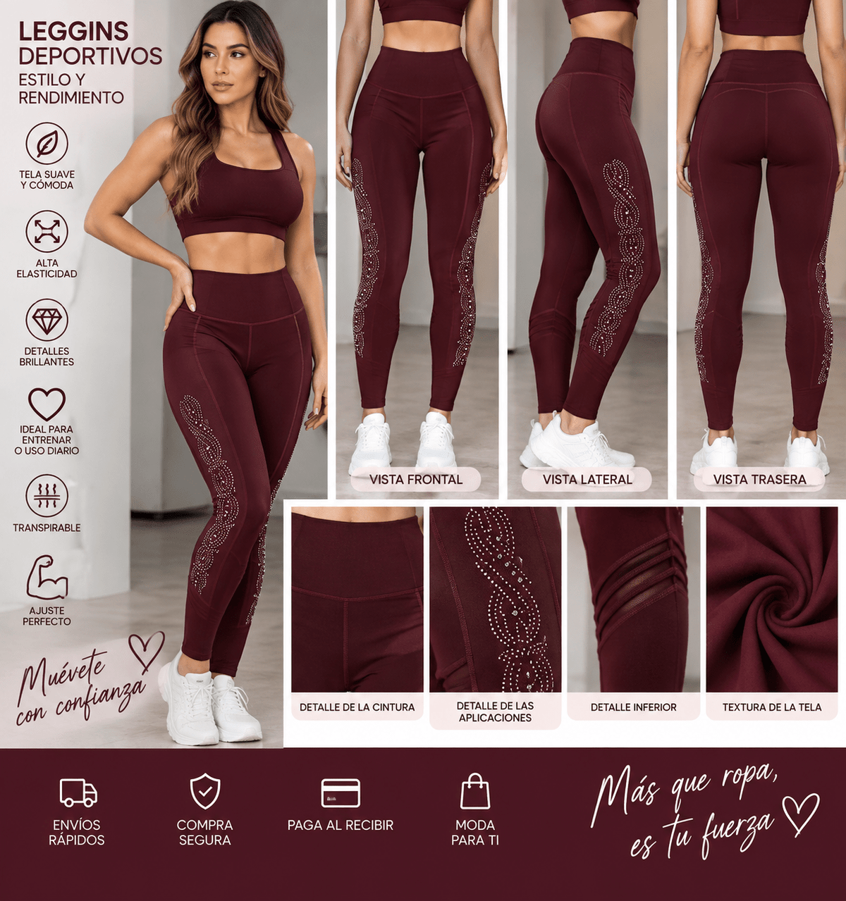 Leggings deportivo de yoga con detalles de pedreria en los lados y bolsillos laterales - ZaiNili SHOP