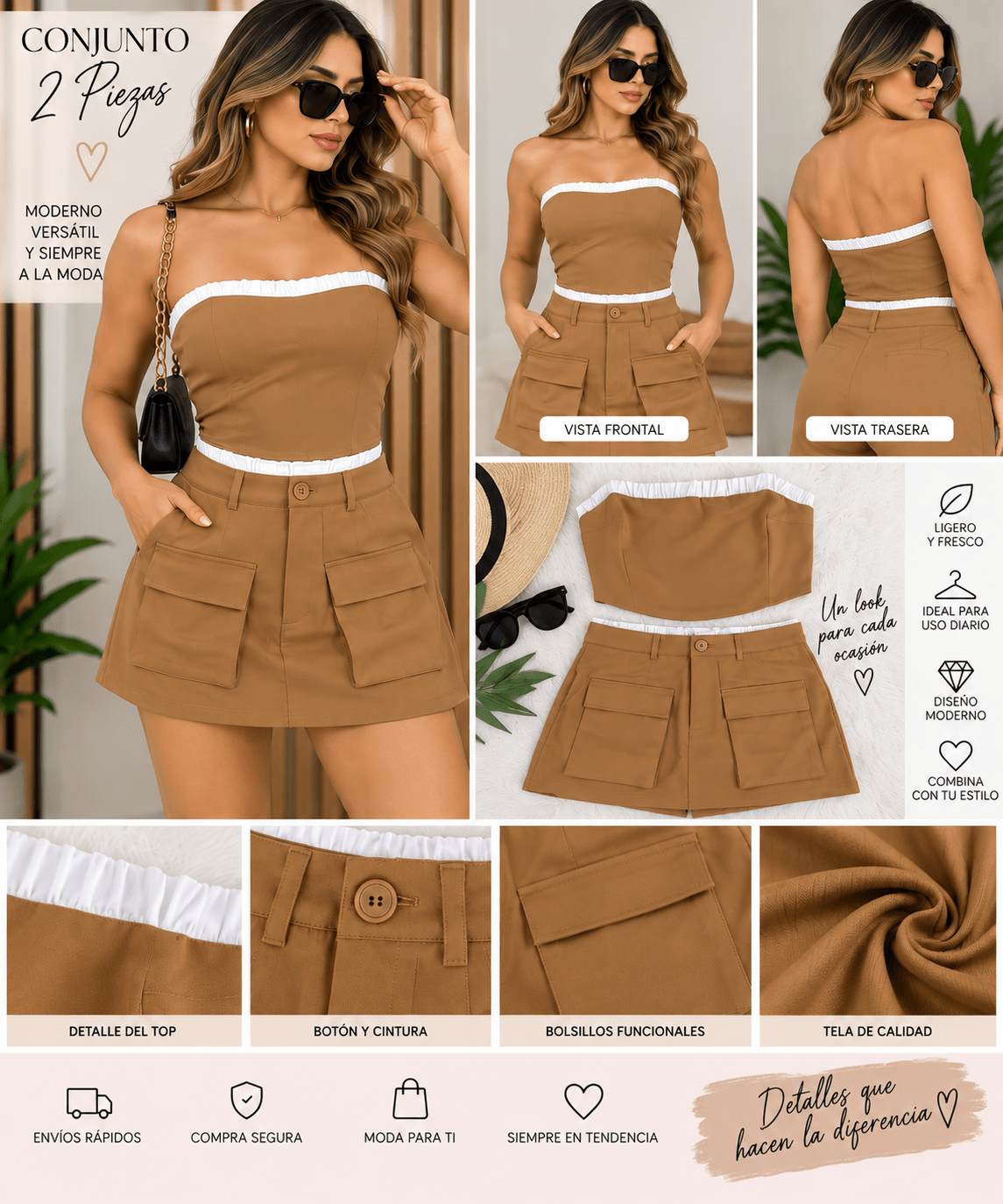 Conjunto de top tubo y minifalda con detalles elasticos - ZaiNili SHOP