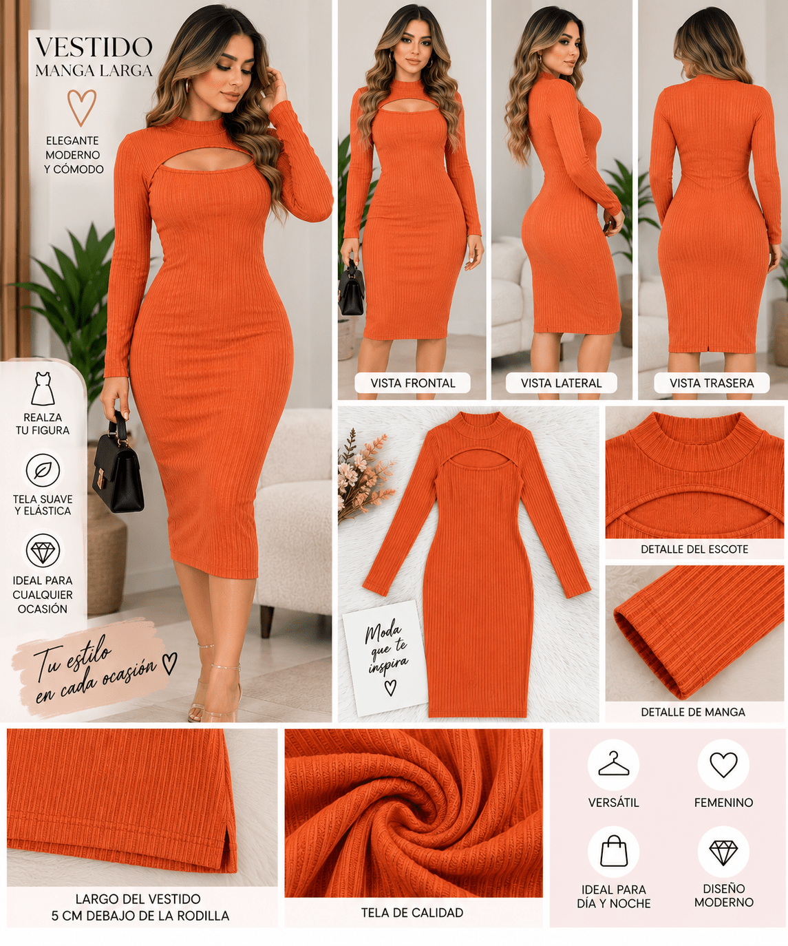 Vestido midi con cuello simulado estilo jersey con avertura - ZaiNili SHOP